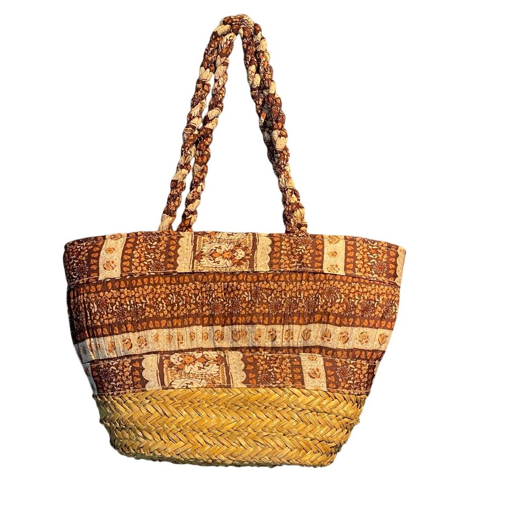 Straw and fabric bag 11x13 Beach Cruise Vacation Purse Shopping Coastal
